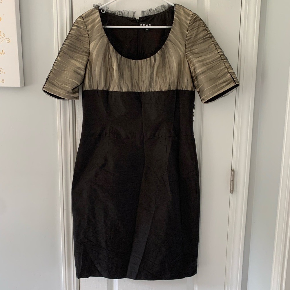 SHANI Satin‎ mesh cocktail dress color block two tones size 10 silk 100%